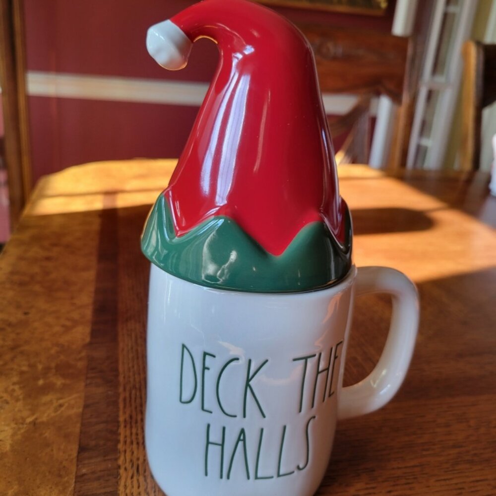 Rae Dunn Deck the Halls Christmas Mug with Topper